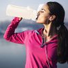 64Oz Glass Water Bottle Sports Water Bottle Motivational Water Bottle Water Intake Tracker Bottle with Straw Time Marker Silicone Sleeve Handle for Gy